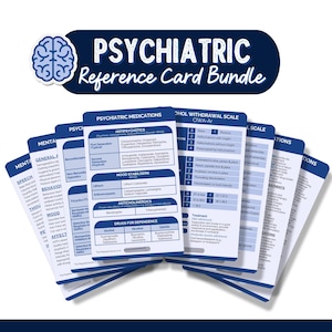 Bundel met referentiekaart voor psychiatrische verpleegkundigen, bundel met badgekaart geestelijke gezondheid, psychiatrisch verpleegkundige badgekaart, set met referentiekaarten geestelijke gezondheid