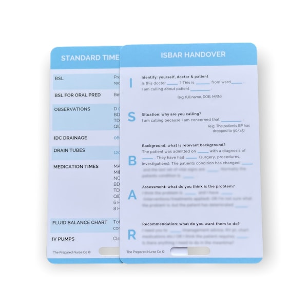 ISBAR Handover & Standard Nursing Times | Nursing Reference Card, Badge Card, Nurse Handover, Pocket Card, Lanyard Card, Badge Buddy, Nurse