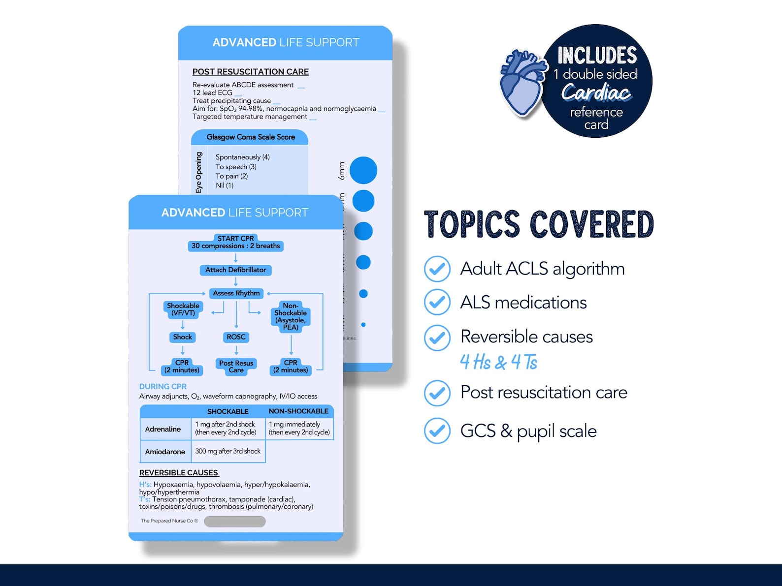 Advanced Life Support, Nursing Reference Card, ACLS Algorithm Badge ...