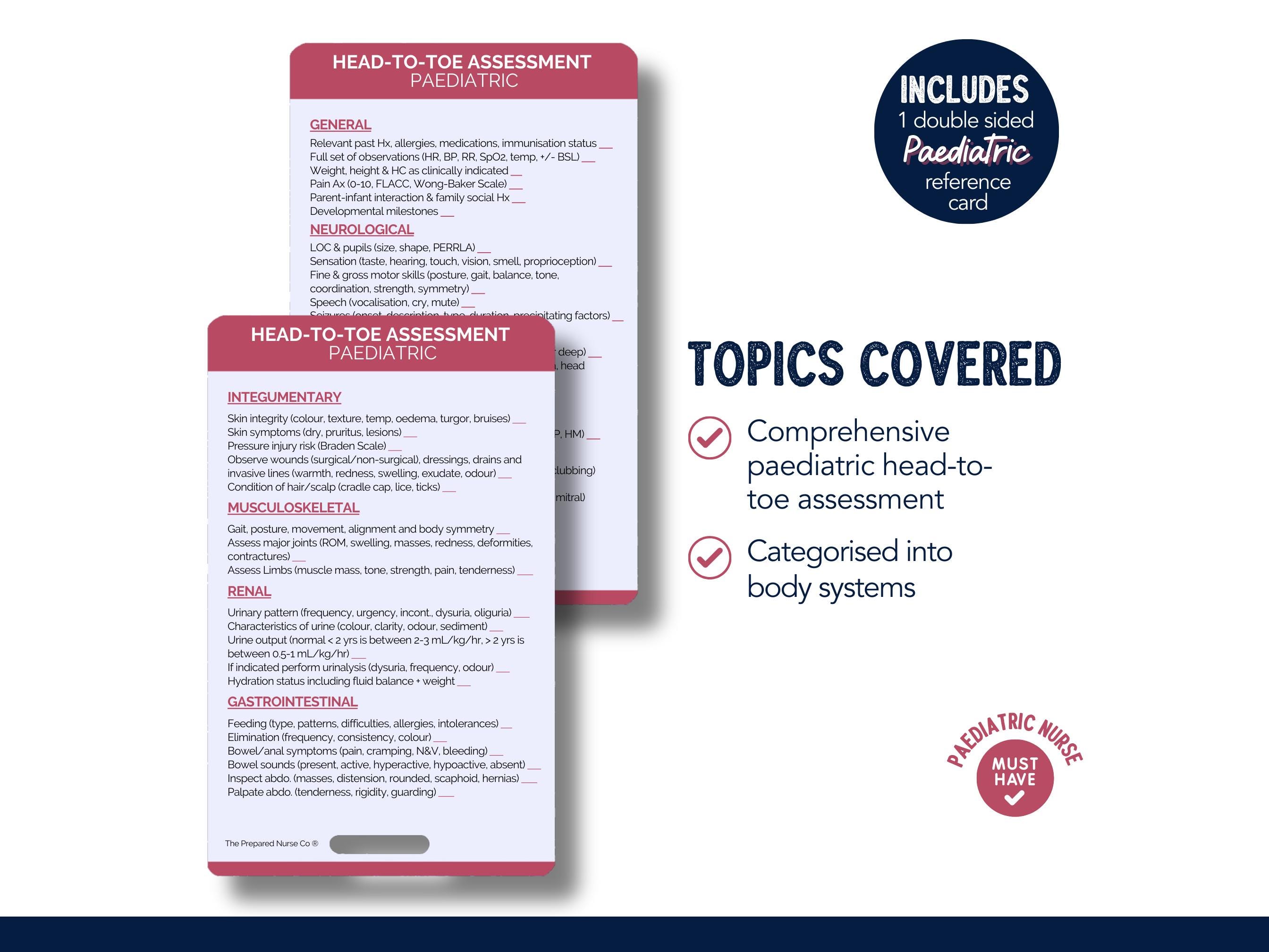 Paediatric Rack Card Paediatric Head-to-toe, Paediatric Reference Card, Paediatric Badge ...