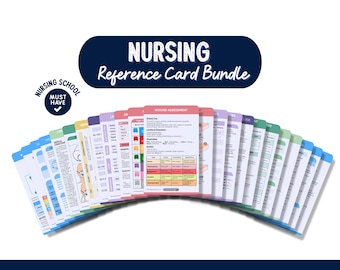 Bundel met referentiekaarten voor verpleegkundigen, verplegingskaarten, verpleegkundige badgekaarten, klinische kaarten voor verpleegkundigen, verpleegkundige badge Buddy, bundel verpleegkundestudent, bundel verpleegkunde