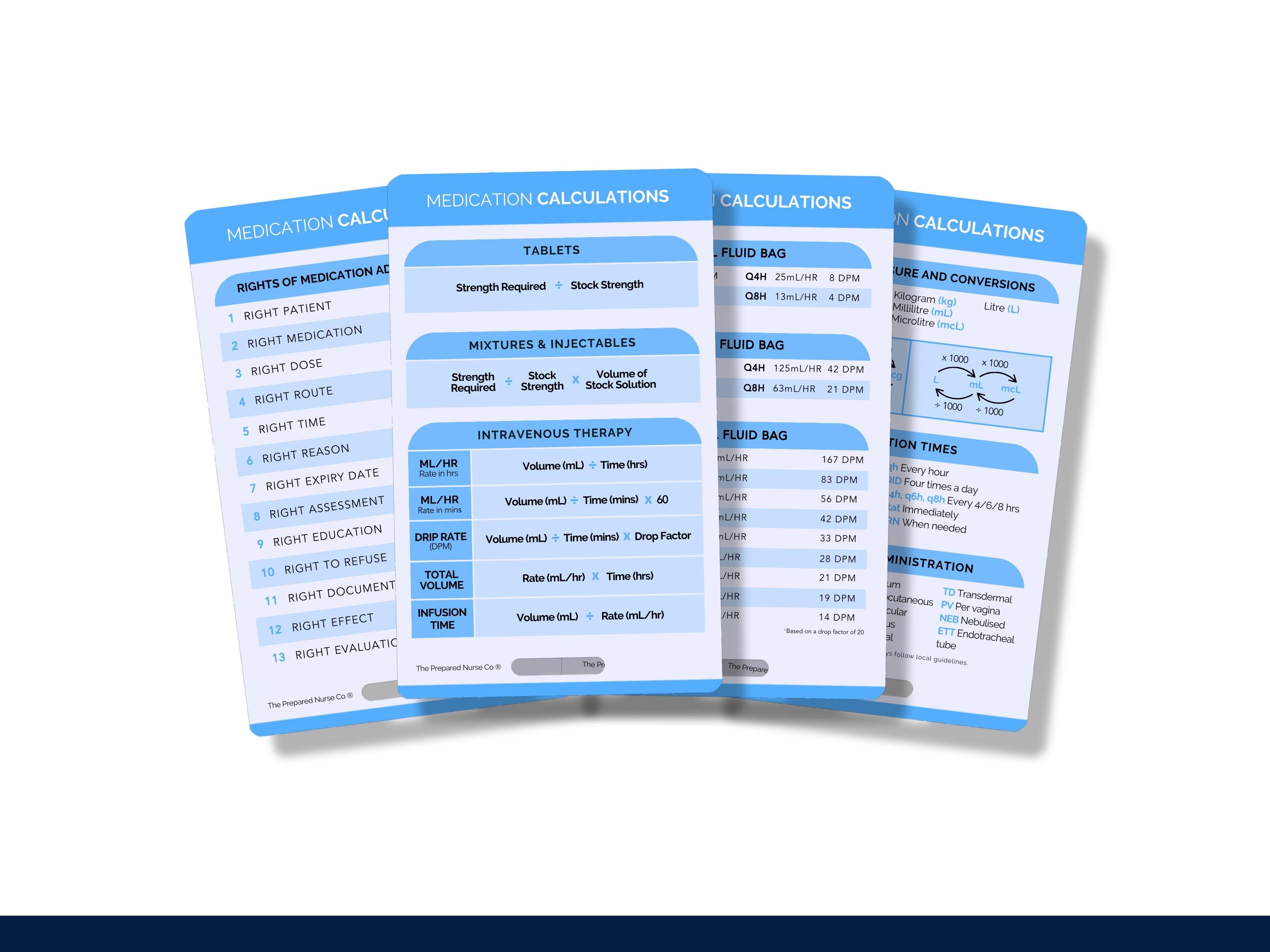 Medication Calculation Nurse Reference Card, Drug Calculation Badge ...