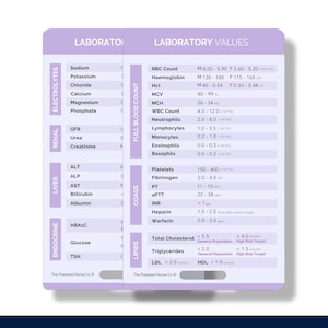Laboratory Values, Nurse Reference Card, Nurse Badge Lab Values, Badge Buddy Lab Values, Laboratory Values Badge Card, Nurse Pocket Card