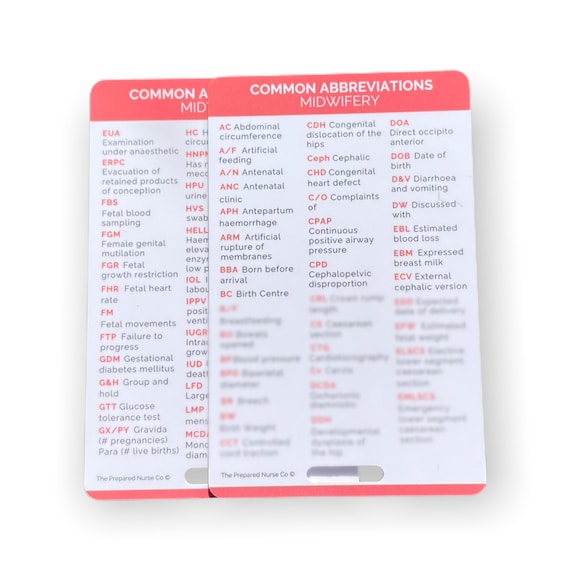 Common Medical Abbreviations Midwifery Reference Card Etsy