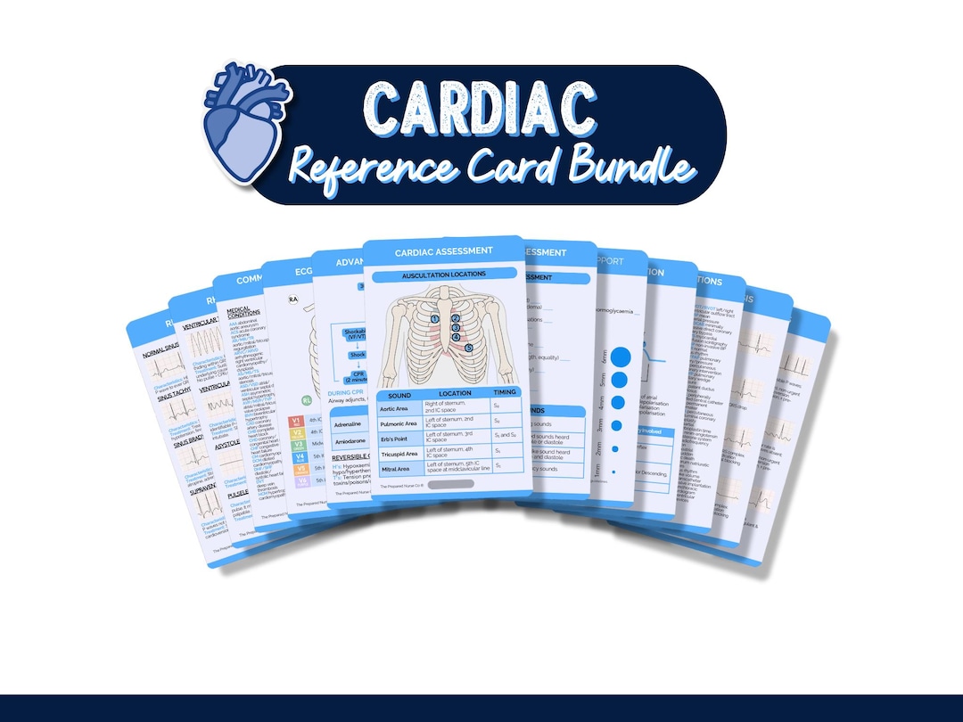 Cardiac Nurse Reference Card Bundle, Cardiac Badge Card Pack, Cardiac ...