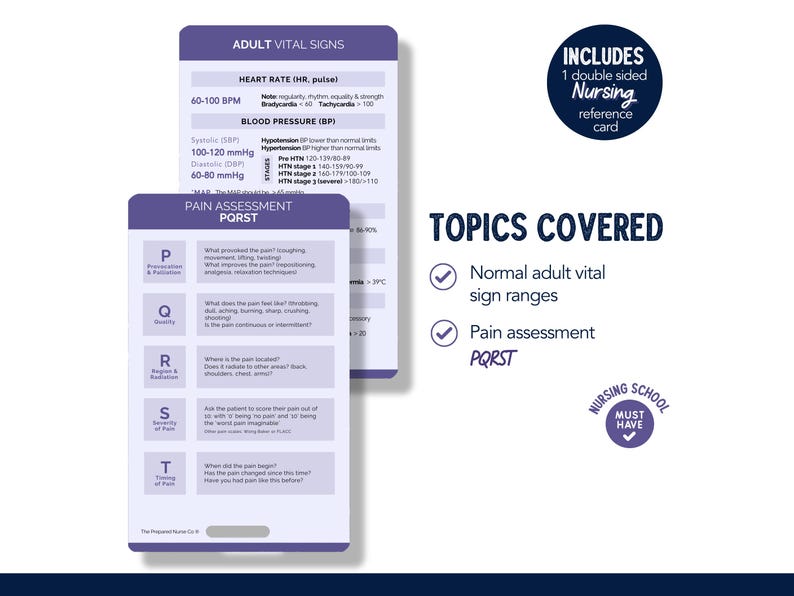 Adult Vital Signs, Nurse Reference Card, Vital Signs Badge Buddy, Vital ...