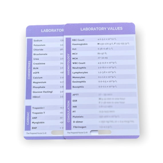 Laboratory Values Nursing Reference Card, Badge Card, Lab Values