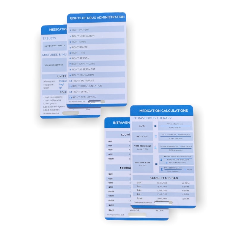 Medication Calculation Reference Card, Nursing Medication Badge Card