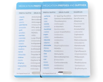 Medication Prefixes & Suffixes |  Nursing Reference Card, Badge Card,  Nursing Student, Pocket Card, Lanyard Card, Badge Buddy