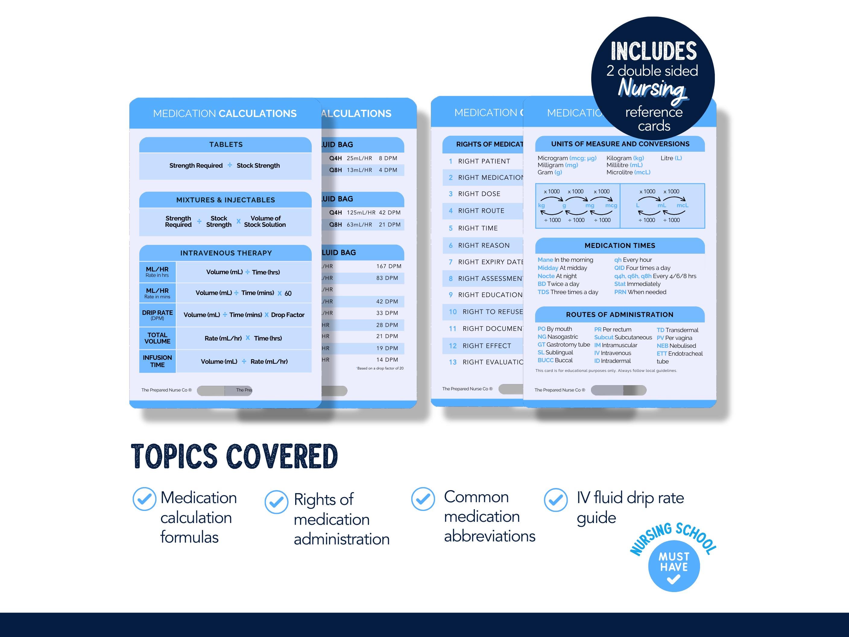Medication Calculation Nurse Reference Card, Drug Calculation Badge ...