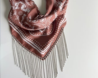 Silk Bandana with Rhinestone Fringe