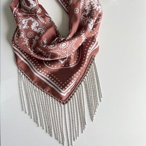 Silk Bandana with Rhinestone Fringe