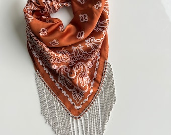 Silk Bandana with Rhinestone Fringe