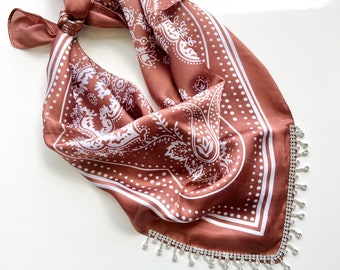 Silk Bandana with Rhinestone Dangle