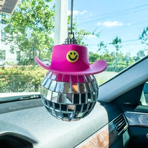 Mini Cowboy Hat Disco Ball Cow Print Rearview Mirror Car Etsy Hong Kong