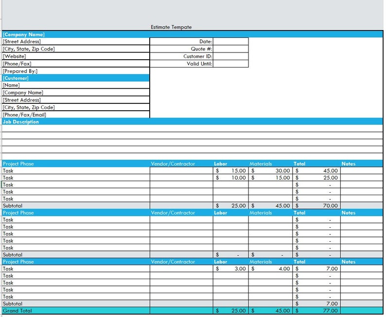 Project Cost Estimate Template Etsy Project Cost Estimate Template Etsy