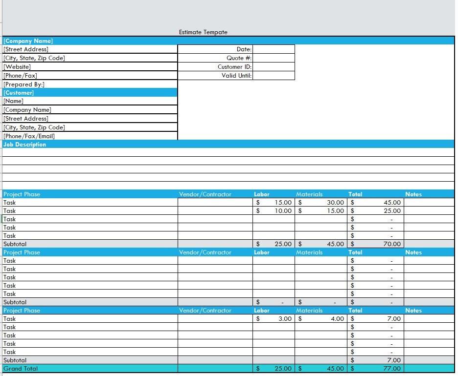 Project Cost Estimate Template - Etsy