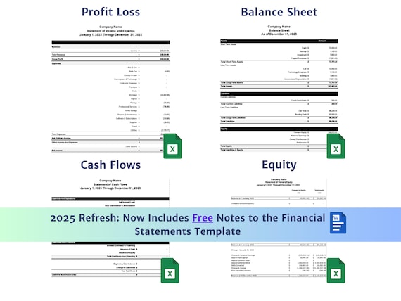 Excel Financial Statement Template: US GAAP, Profit Loss, Balance Sheet