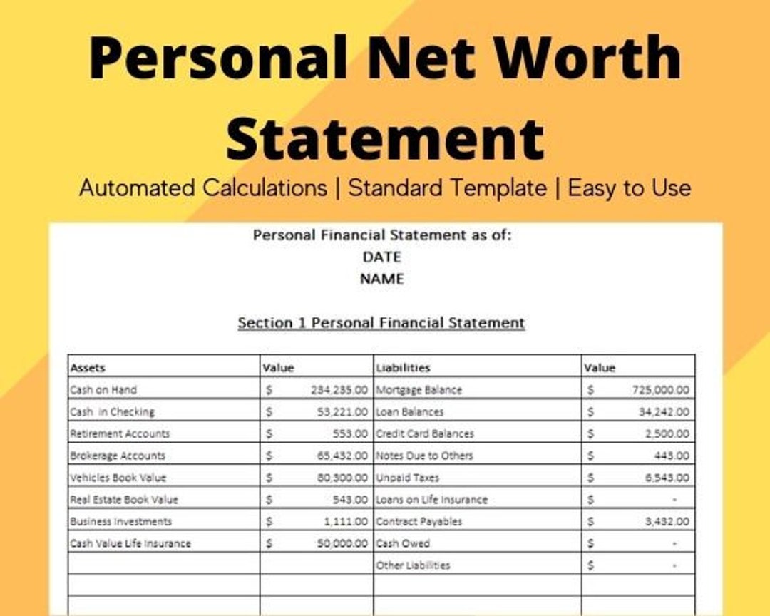 personal statement of net worth template