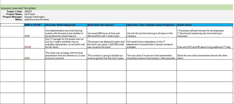 Project Lessons Learned Template - Etsy
