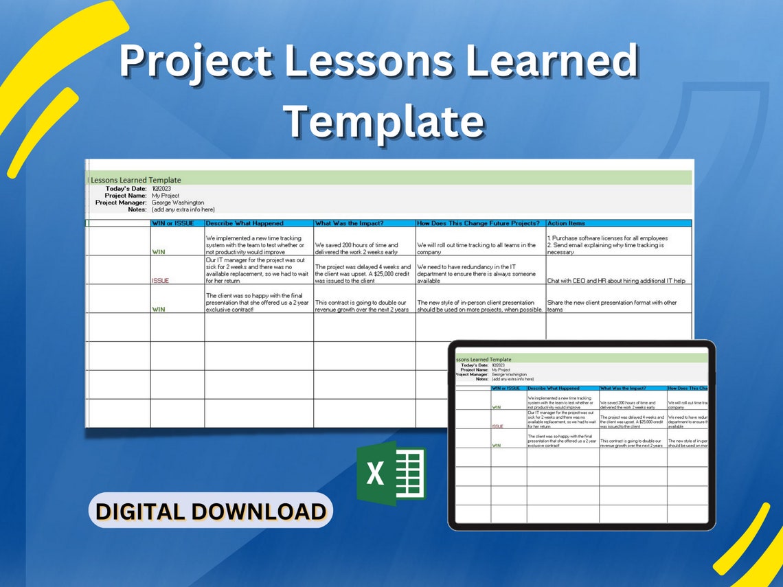Project lessons learned template etsy