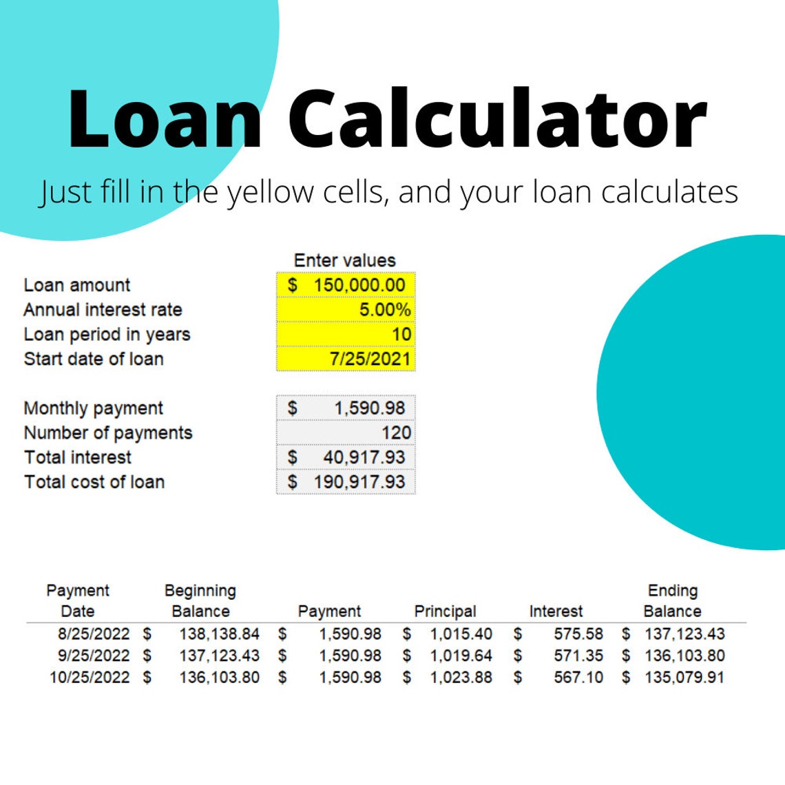 Simple Loan Calculator Etsy