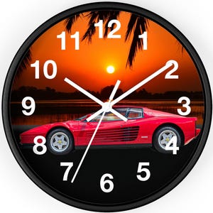 Vintage Car Wall Clock, Red 1984 Ferrari Testarossa, Man Cave Decor, Retro Car Enthusiast Gift, Automotive Wall Art, Classic Car Clock
