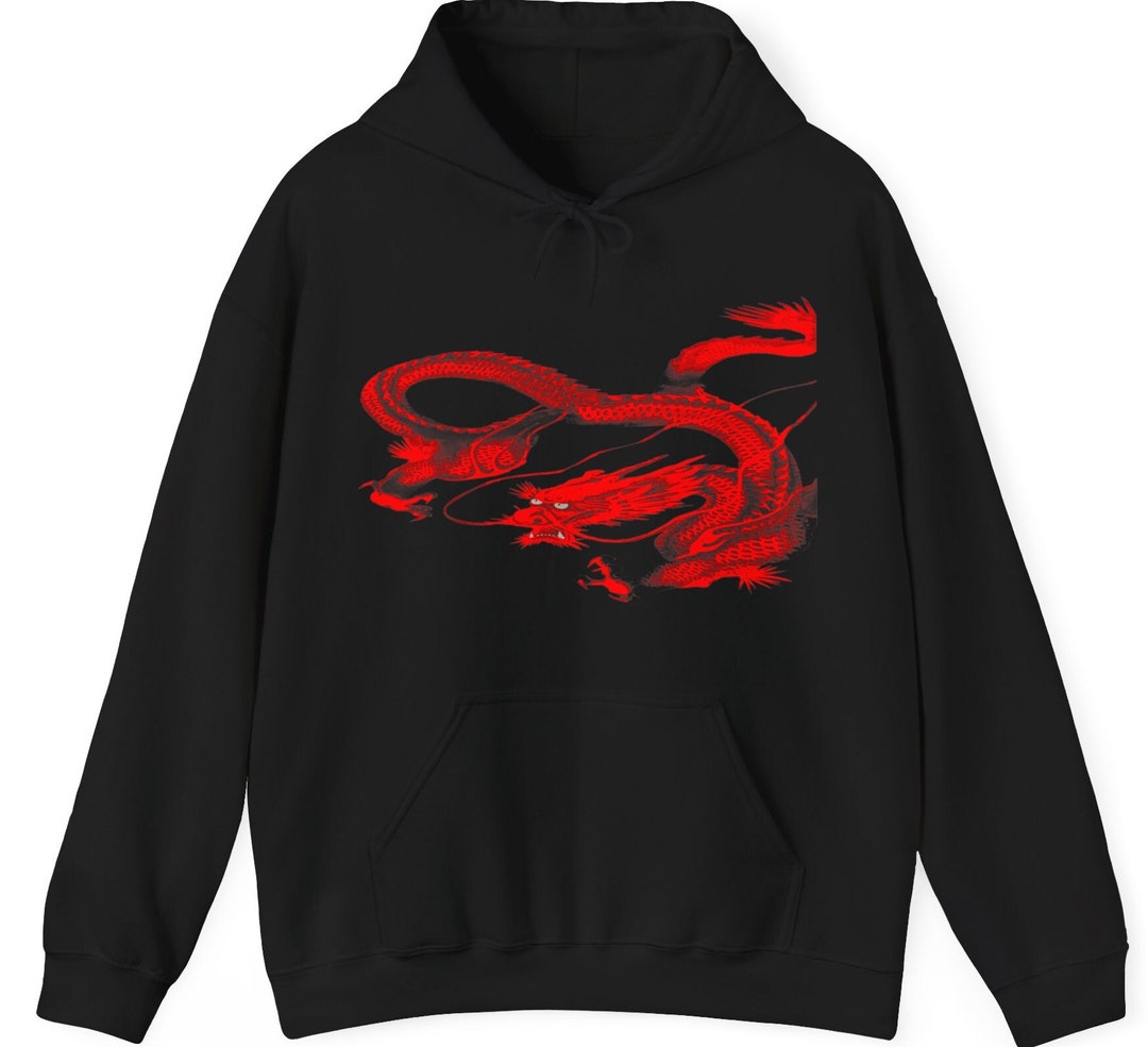Schwarzer Hoodie Mit Roten Drachen Badass Red Dragon Kapuzen