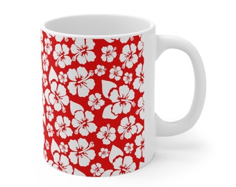 Ceramic Red Hibiscus Flower Mug 11oz