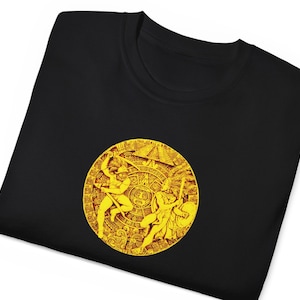 Aztec T-Shirts Cool Gold Statue Warrior vs Conquistador Unisex Ultra Cotton Tee Shirt Aztec Art Gift For Him or Her