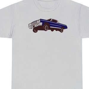 Blue Lowrider Shirts 64 Impala On 3 Wheels Cool Classic Car T-Shirt Gift For Him Or Her Cotton Tee