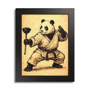 Kung Fu Panda Bathroom Print: Quirky Ink Brush Art (Digital Download)