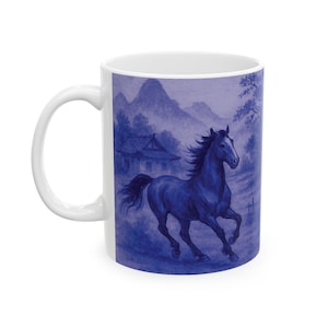 Equestrian Blue Horse Ceramic Mug, Horse Lovers Gift, Nature Coffee Cup, Unique Equestrian Decor, Horse-Themed Drinkware