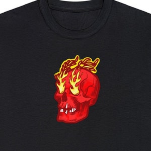 Skull T-Shirt Flaming On Fire Graphic Tees - Gift For Him