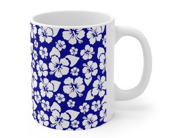 Ceramic Blue Hibiscus Flower Mug 11oz