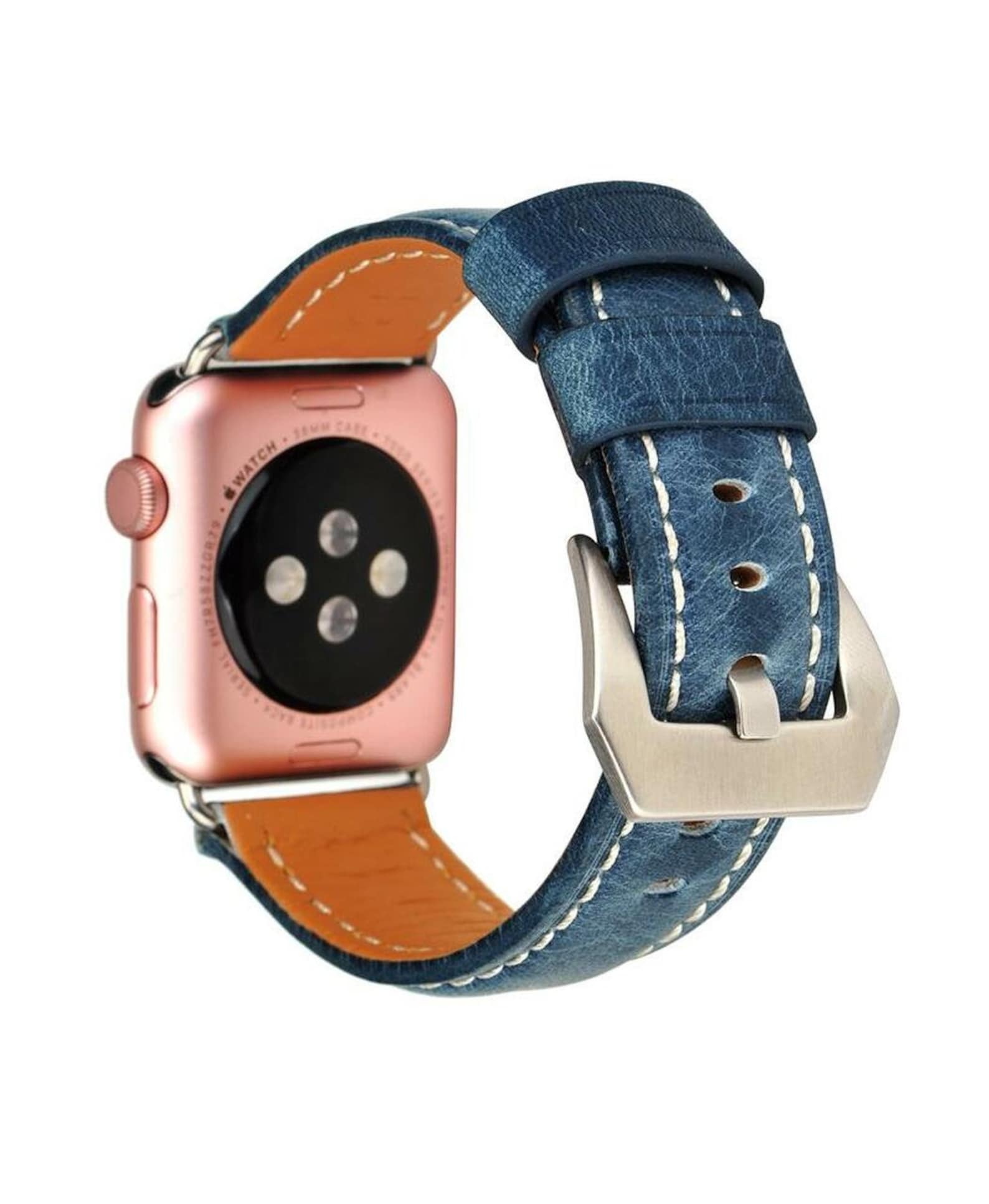 Navy Blue Genuine Leather Apple Watch Band Strap 42mm 44mm Etsy