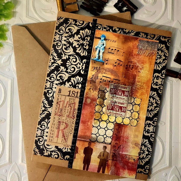 The card IS the gift! Beautiful handmade, mixed media, blank greeting card.