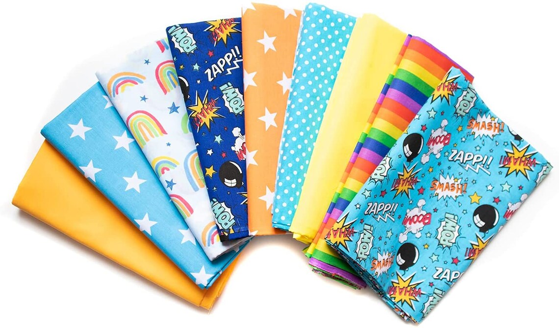 9 x Fabric Fat Quarters Children's Bundle Polycotton Etsy
