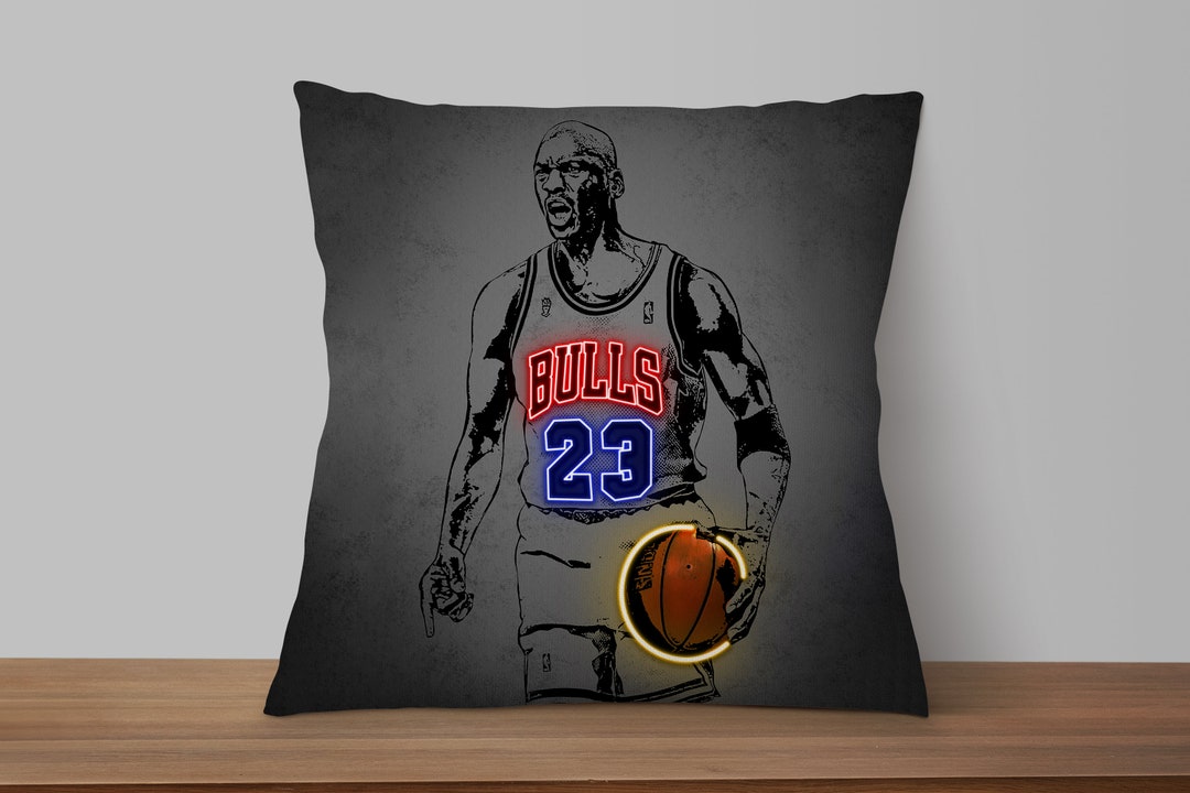 Michael Jordan Pillow Neon Effect Sports Pillows Sports Fan - Etsy