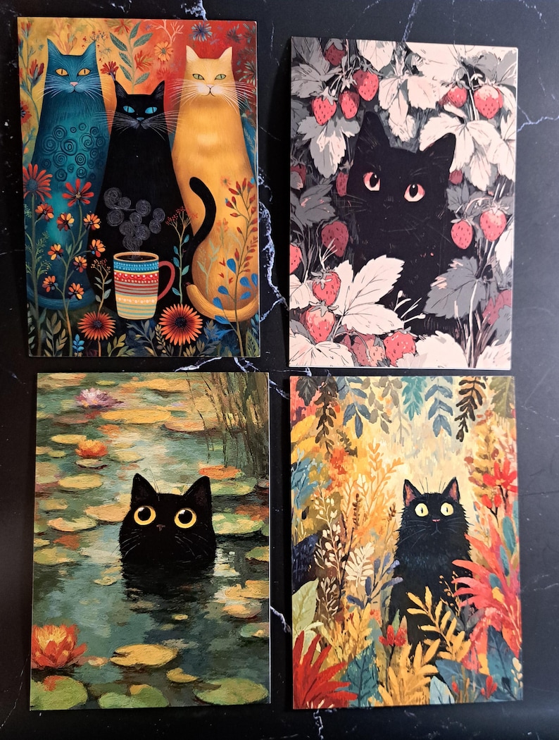 Handmade Black Cats Note Card Set – Patterned Blank Cards With ...