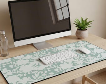 Botanical Floral Desk Mat in Sage Green, Aesthetic Large Mouse Pad, Abstract Floral Gaming Mouse Pad in 12×18, 12×22, 16×32