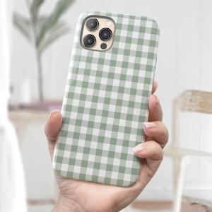 Sage Green Gingham iPhone 14 Case, Plaid iPhone XR XS Case Pixel 7 Case Green iPhone 13 Mini Case, Check Iphone 11 Pro Tough Case S23 Ultra