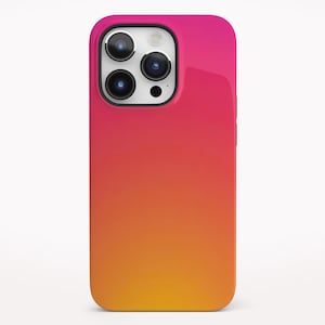 Yellow and Pink Gradient Phone Case for iPhone 14 Pro Max, iPhone 15 Pro Case, Sunset Aura Gradient Pixel Tough Case, Galaxy S25 Case image 1