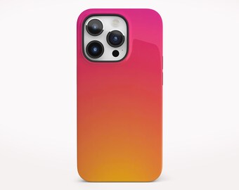 Yellow and Pink Gradient Phone Case for iPhone 14 Pro Max, iPhone 15 Pro Case, Sunset Aura Gradient Pixel Tough Case, Galaxy S25 Case