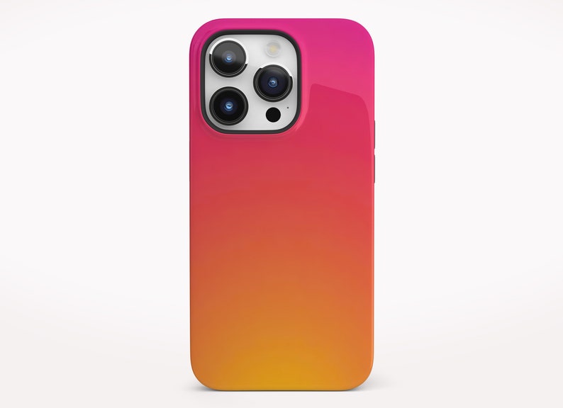 Yellow and Pink Gradient Phone Case for iPhone 14 Pro Max, iPhone 15 Pro Case, Sunset Aura Gradient Pixel Tough Case, Galaxy S25 Case image 1