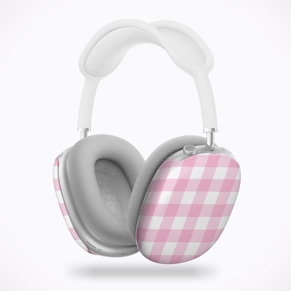 Pink Gingham Check Airpod Max Covers Pink Aesthetic AirPods Max Case with Gingham Plaid Design Cute Pink AirPod Max Protective Snap On Case