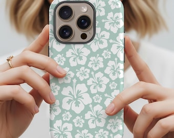 Mint Green Hawaiian Phone Case Y2K Hibiscus Phone Case 90s Phone Case iPhone 13 Case iPhone 12 Mini Case Tropical Print iPhone Case