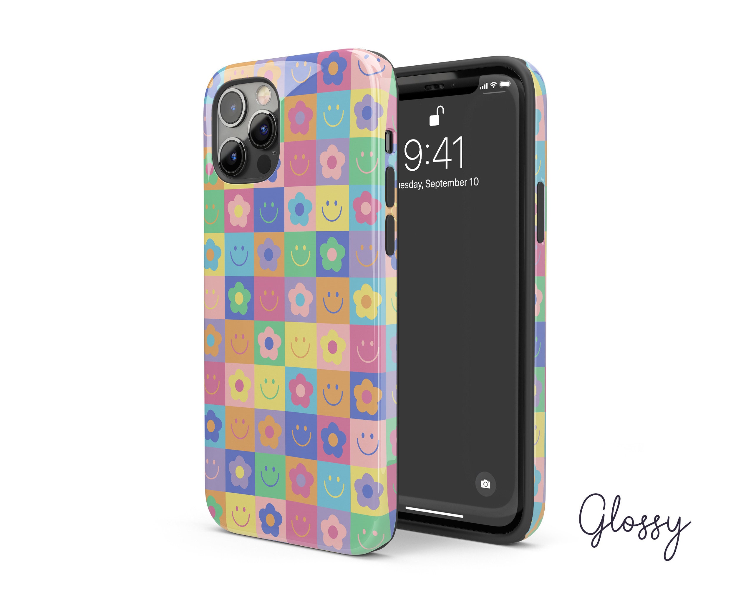 Checkered Floral Boho Phone Case for 13 Pro Max, Kidcore Checkered Floral Boho Phone Case for 13 Pro Max, Kidcore