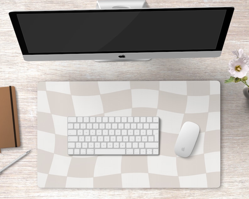 Beige Checkered Desk Mat Cream Aesthetic Desk Accessories Taupe ...
