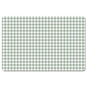Pode incluir: Um padr&atilde;o vichy verde e branco. O padr&atilde;o &eacute; composto por pequenos quadrados.